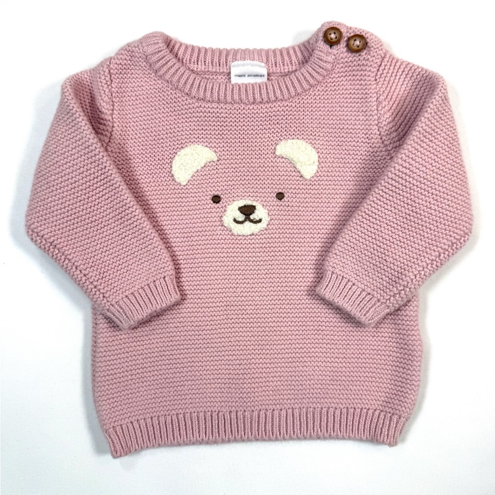 CARTER’S Pink Bear Knit Sweater Newborn Cotton Baby Pullover Teddy Bear